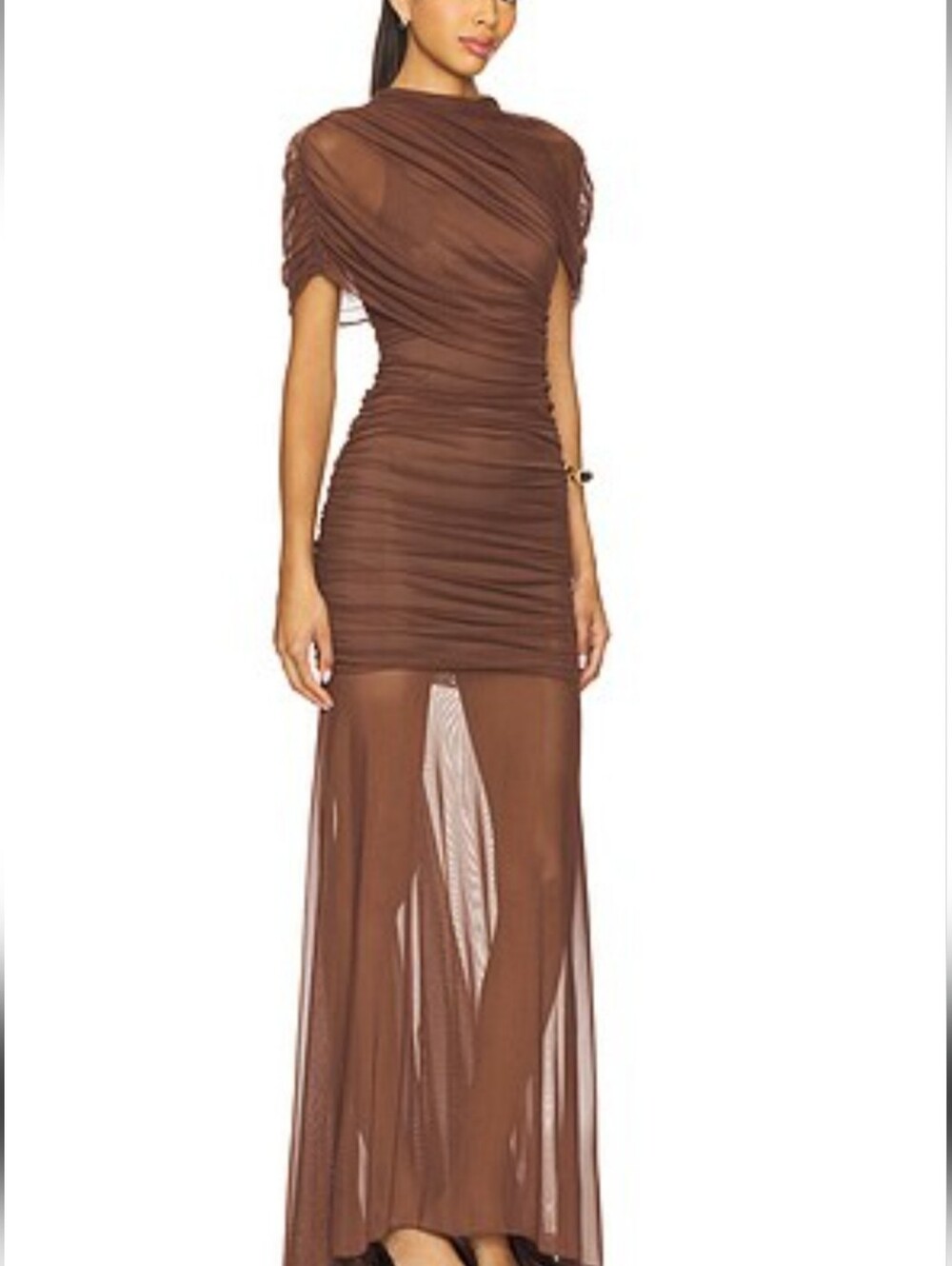 Amanda Uprichard chocolate Brown Ruched gown size S (small flaw)great condition
